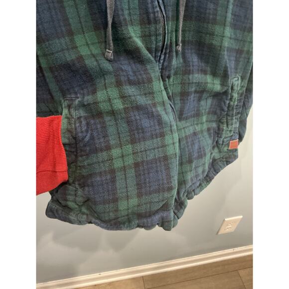 LL Bean Womens Relaxed Fit Flannel Shirt Hoodie S Green Scotch Plaid Gorpcore - Picture 6 of 8